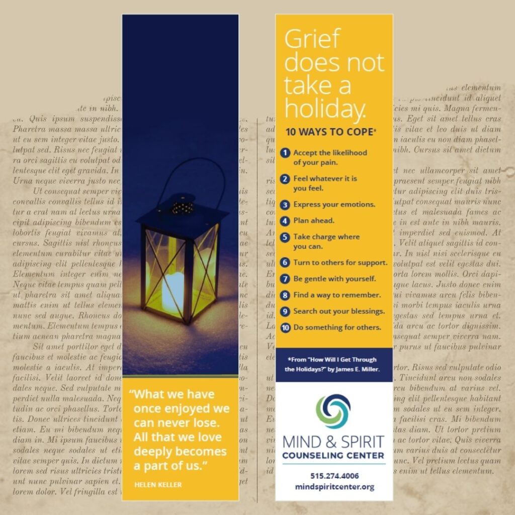 Season's Yearnings grief support bookmark